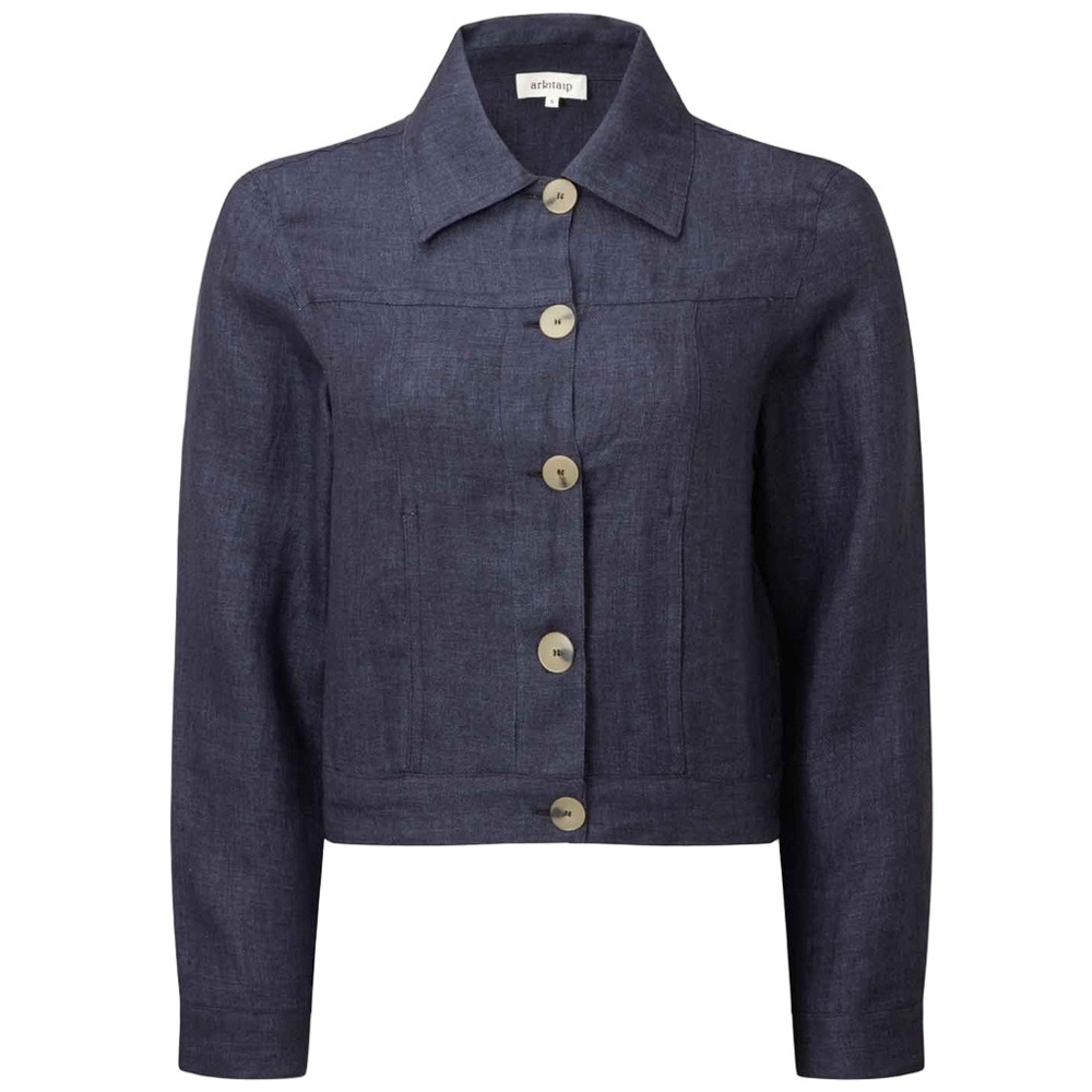 ArkiTaip Dark Denim Linen Crop Jacket – Artisan Minimalist – Size S